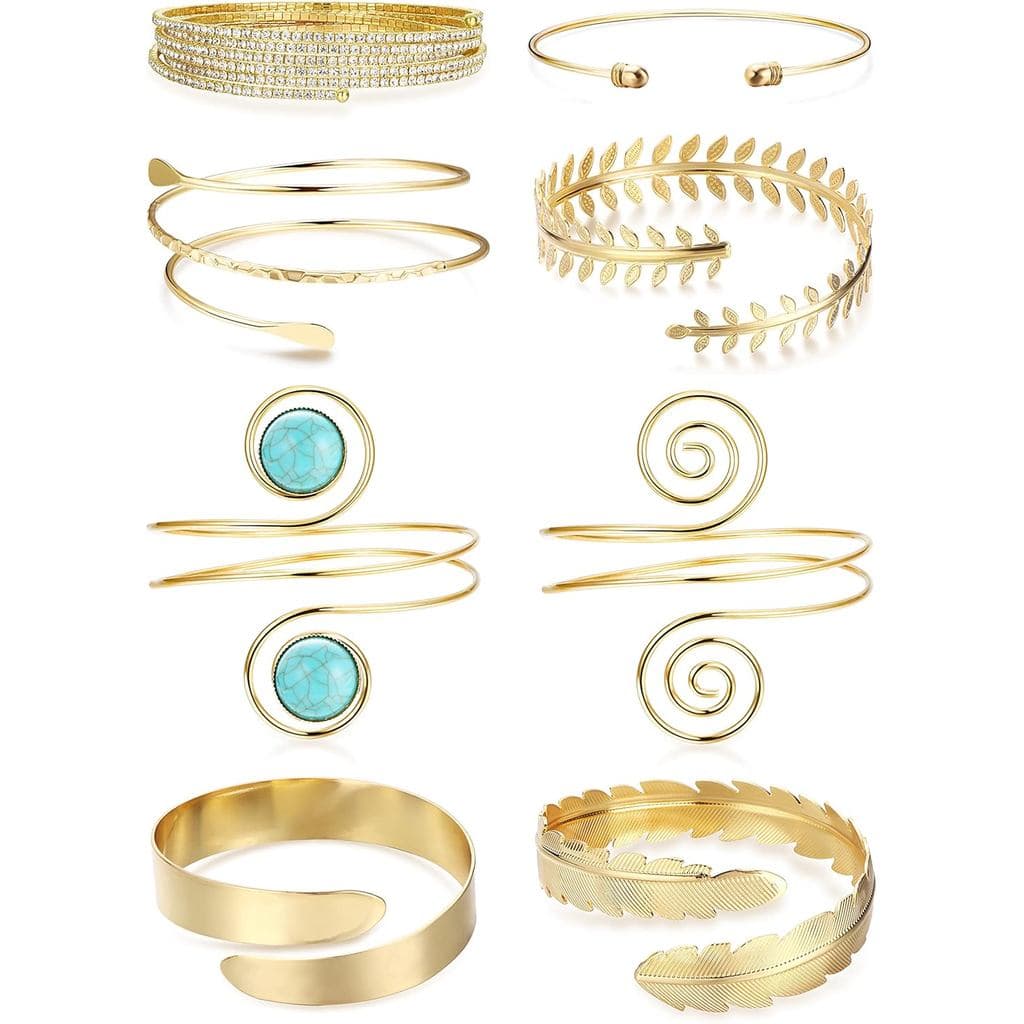sailimue 8 Peças de Pulseiras de Braço para Mulheres, Braceletes Minimalistas Simples em Espiral, Douradas e Prateadas,