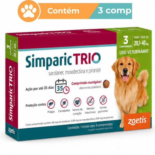 Antipulgas Simparic Trio 48mg Cães 20,1 a 40kg 3 Comprimidos