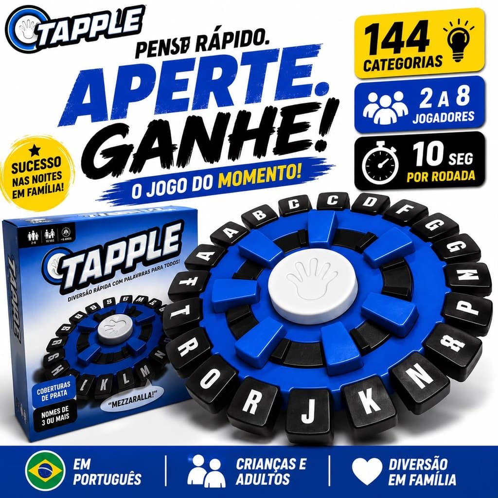 Jogo Tapple Tipo Stop 144 Categorias 2 a 8 Jogadores 10 Segundos Em Português Família Crianças e Adultos