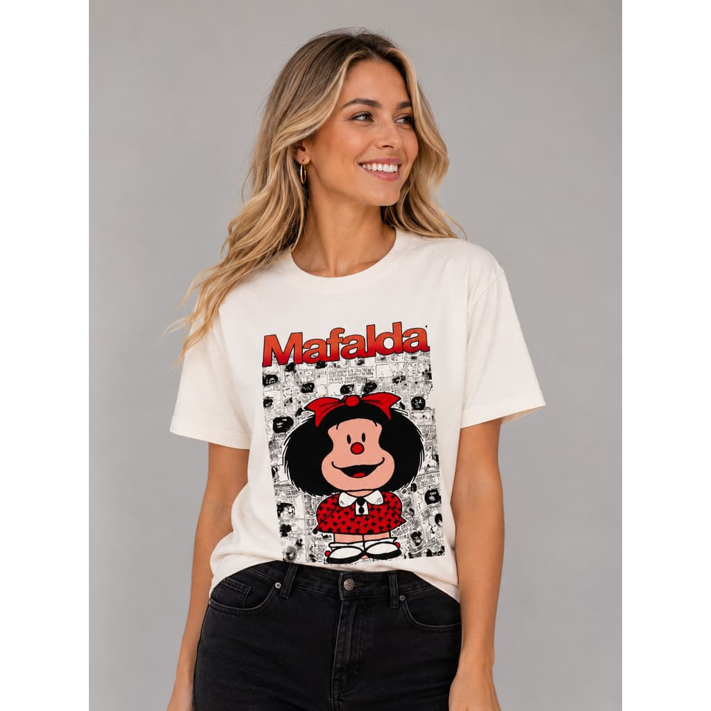 Camiseta T-Shirts Blusa Feminina MAFALDA Face e Frases 100% Algodão Conforto e Estilo no Seu Dia a Dia