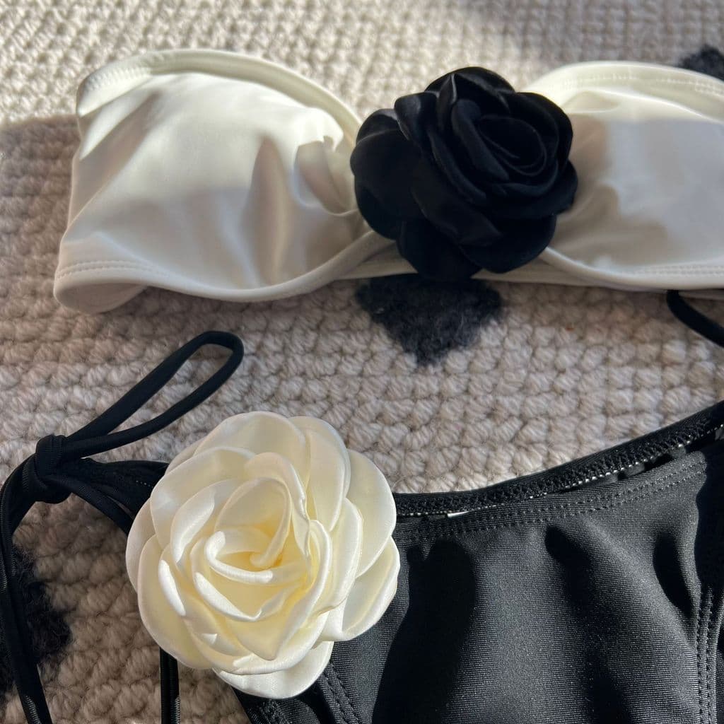Biquíni sem alças em dois tons rosa com cordão ajustável e tiras de amarrar bikini9149