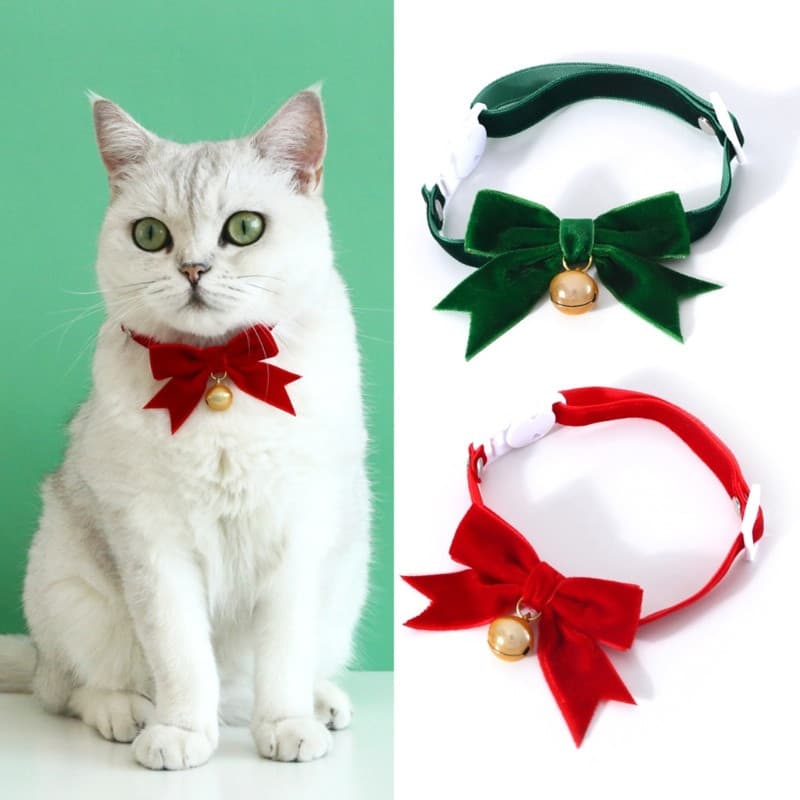 2 Pcs Gato Coleira Natal Veludo Festival Sinos Decorativa Gravata