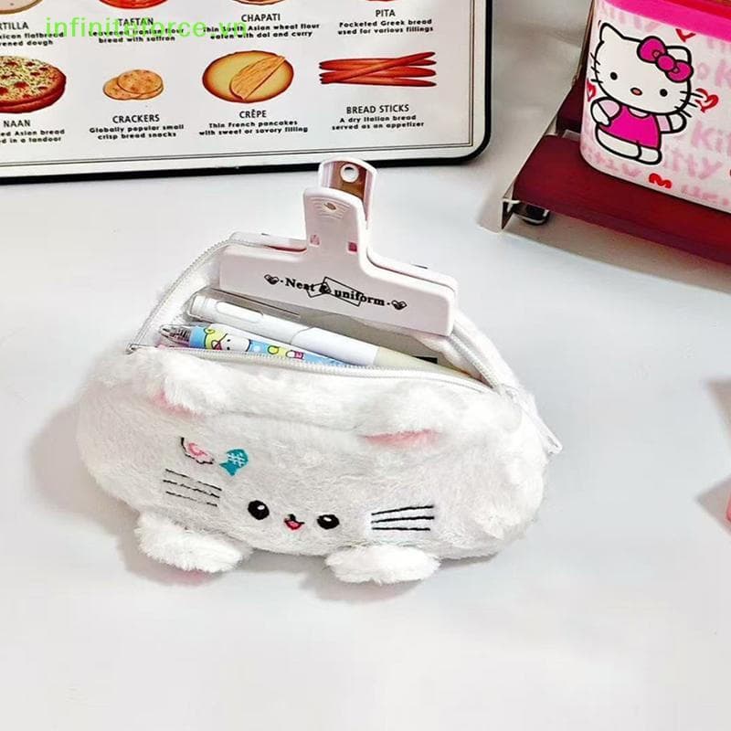 INVN Estojo De Lápis De Pelúcia De Gato Fofo De Grande Capacidade Bolsa De Cosméticos De Armazenamento De Desenhos Anima