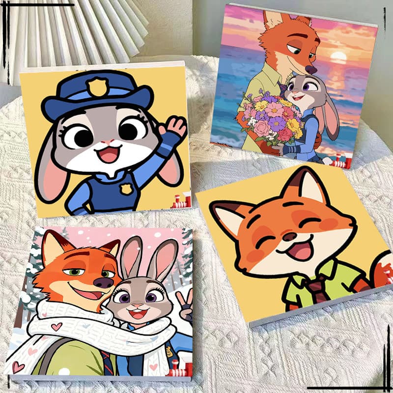 Pintura digital a óleo infantil de Nick e Judy, tamanho 20×20, pintura acrílica DIY de anime pintada à mão DZPB