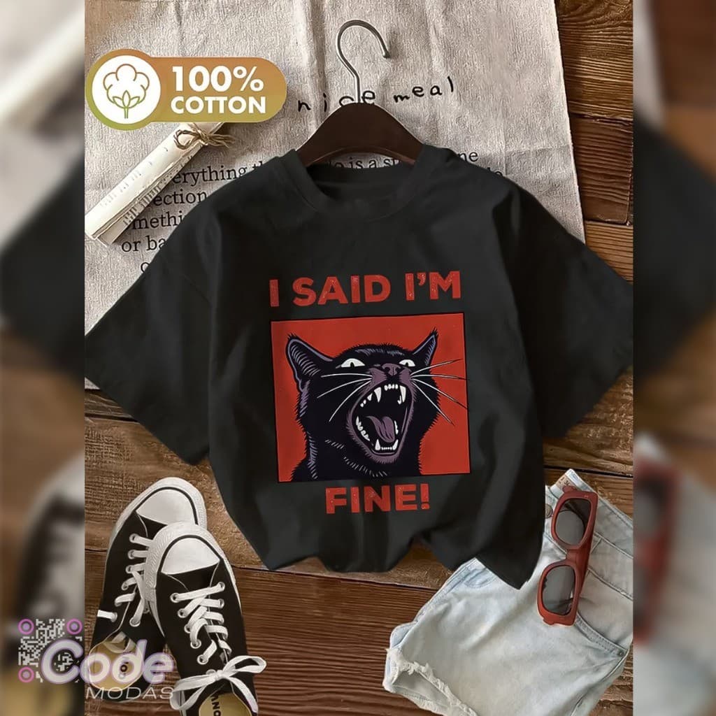 Camisa Camiseta T-Shirt Gato Im Fine Estilo Retrô Algodão Vintage