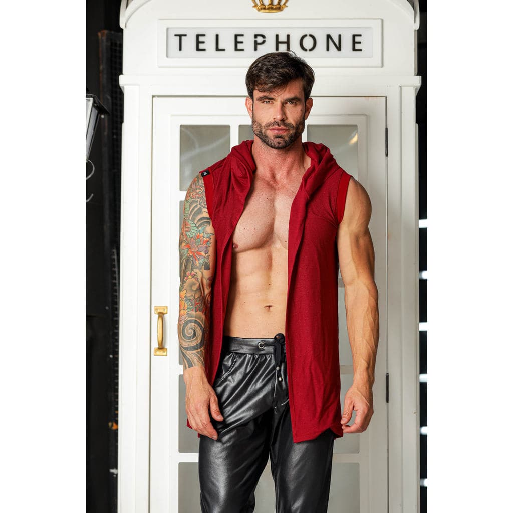 Colete Masculino JotaVê Long Line Bordô com Capuz Moda Casual Confortável
