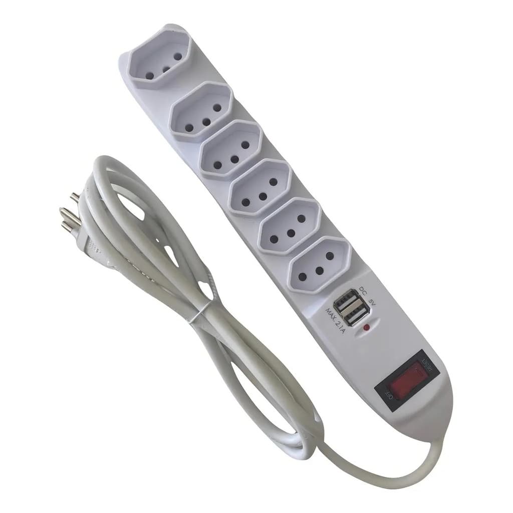 Filtro De Linha 6 Tomadas 2 Usb Branco Knup Sl7906 1,5mt 10a