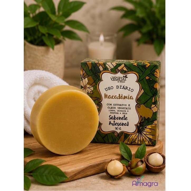 SABONETE ARTESANAL DE MACADÂMIA – VEGETAL DO BRASIL | LIMPEZA SUAVE | HIDRATAÇÃO | NUTRIÇÃO INTENSA | USO DIÁRIO | 90G