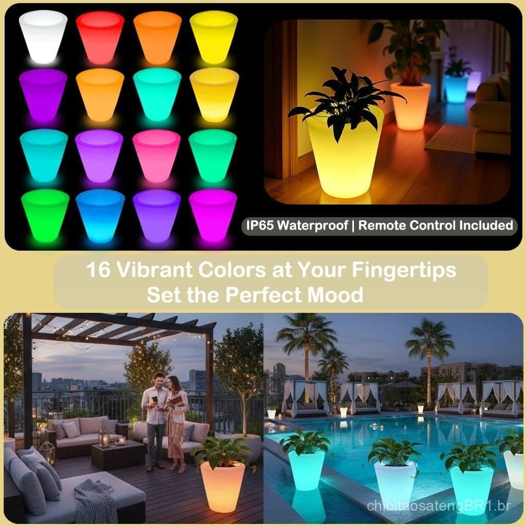 Luminária LED Redonda de 16 polegadas para Vaso de Flores, Recarregável, com Controle Remoto, 16 Cores Reguláveis, para