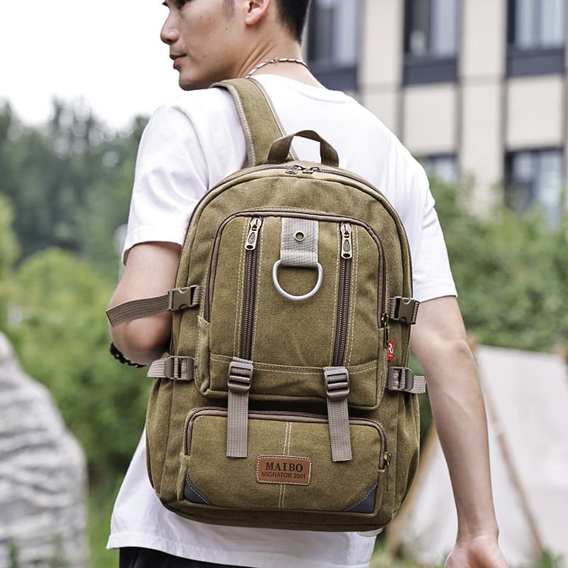 Novo estilo versão coreana Retro lona mochila caminhadas ao ar livre resistente ao desgaste exploração geológica montanh