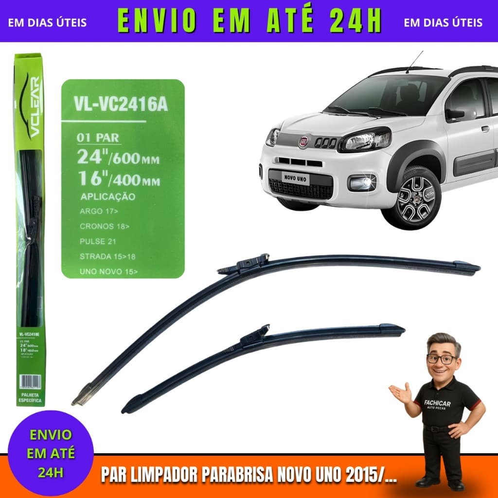 Par Palheta limpador Parabrisa Fiat Novo Uno 2015/...