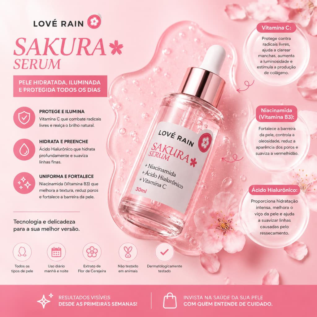 Sérum 30ml Vitamina C + Ácido Hialurônico Anti Envelhecimento Super Hidratação Perfeitos Para o Cuidado Da Pele Vegano