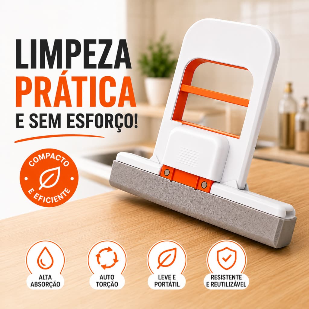 Mop Limpeza Mini Mop Absorvente Auto Torção Rodo Esponja PVA para Pia Bancada Vidro Cozinha Banheiro