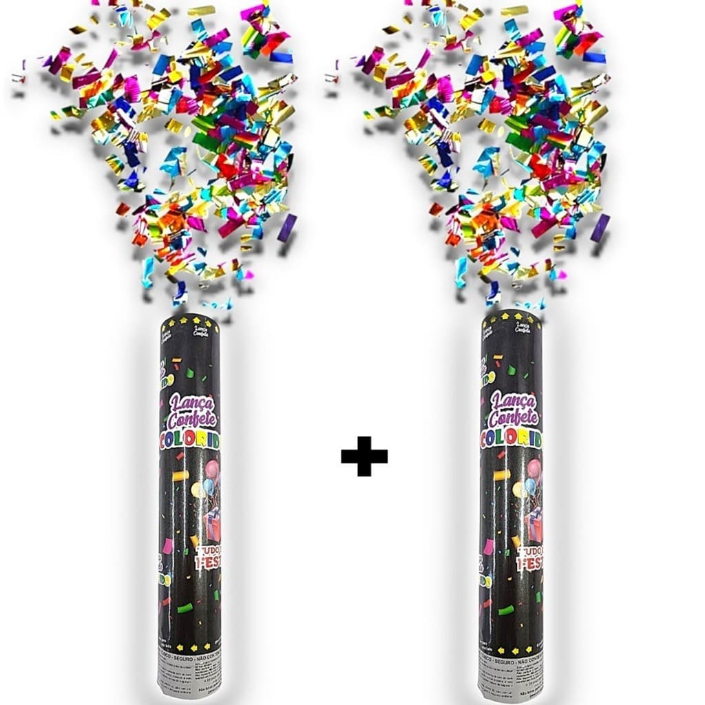 Kit 2 Lança Confete Colorido Metalizado Festa Estouro Eventos Papel (video meramente ilustrativo)