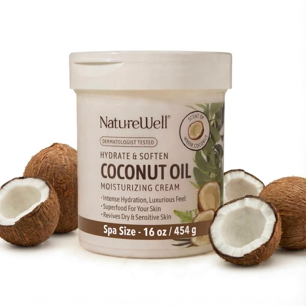 NATUREWELL Hidratante e Óleo de Coco para Rosto, Corpo e Mãos, Não Oleoso, Hidratação Intensa e Sensação Luxuosa, Revita