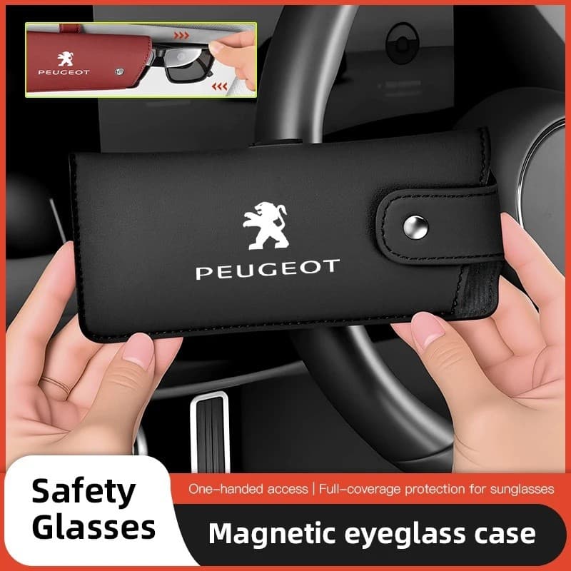Capa De Couro Para Óculos Com Fecho Magnético , Acessórios De Armazenamento Viseira Solar De Carro Peugeot 208 3008 308