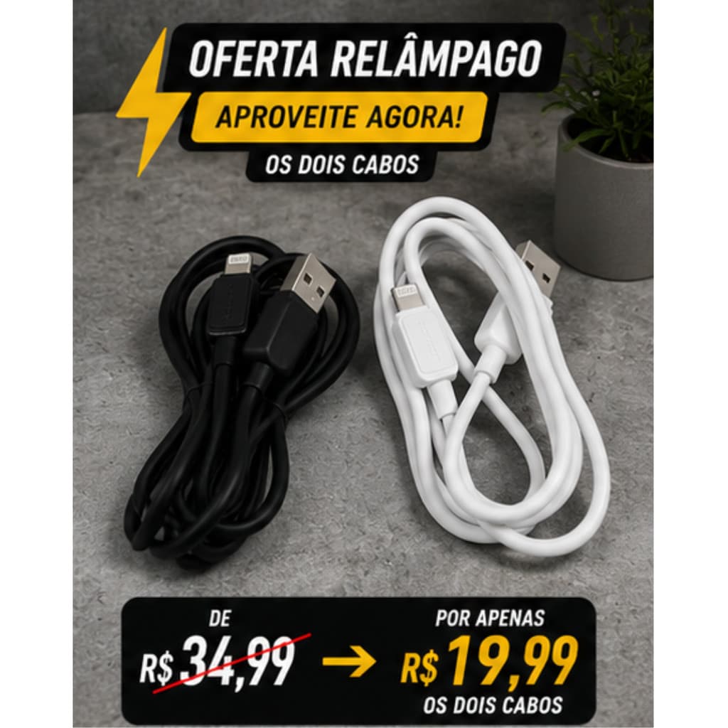 kit 2 cabo IPhone Lightning 7, 8, 9, XR, 12, 13 e 14 Pro Max Turbo Carregamento Rápido IOS
