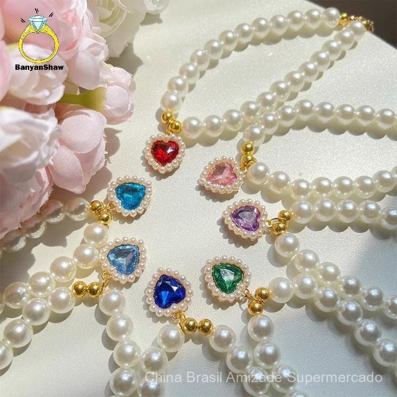 Coleira de Pérolas para Animais de Estimação Estilo Princesa - Acessório Fofo para Cães e Gatos - Joia para Filhotes e G