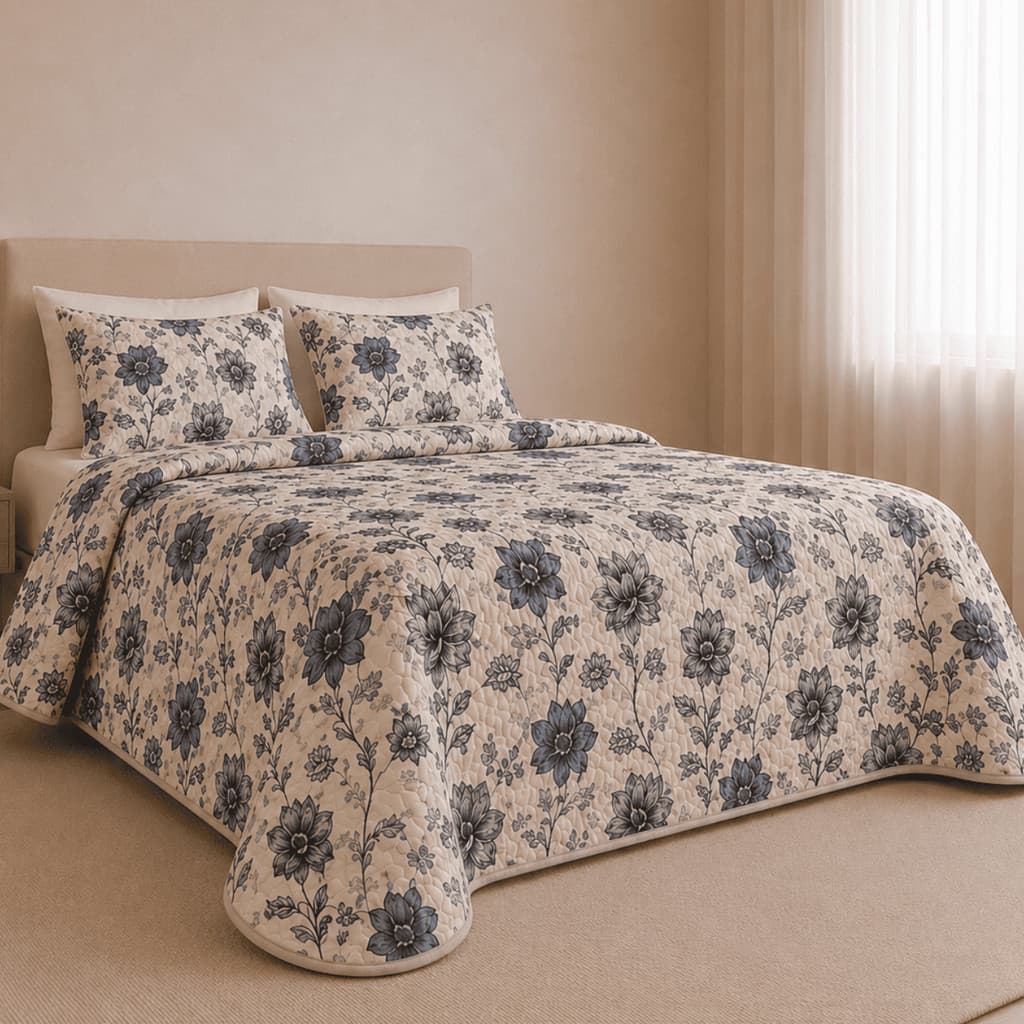 Kit Colcha Cobre Leito Estampado, Dupla Face, 3 Peças Matelado - (Casal ou Queen)
