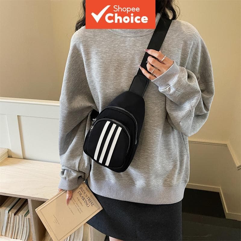 Bolsa tiracolo unissex listrada portátil, versátil e casual, bolsa peitoral leve, bolsa tiracolo de grande capacidade