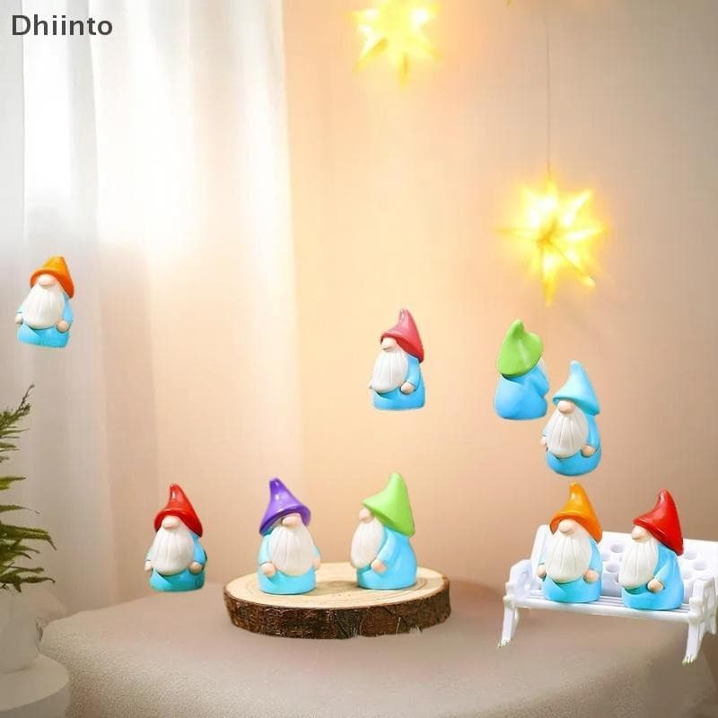 [Dhiint] 10 Peças Estátuas De Gnomos De Resina Enfeites Coloridos Estatuetas De Fadas Fofas Para Jardim Em Miniatura