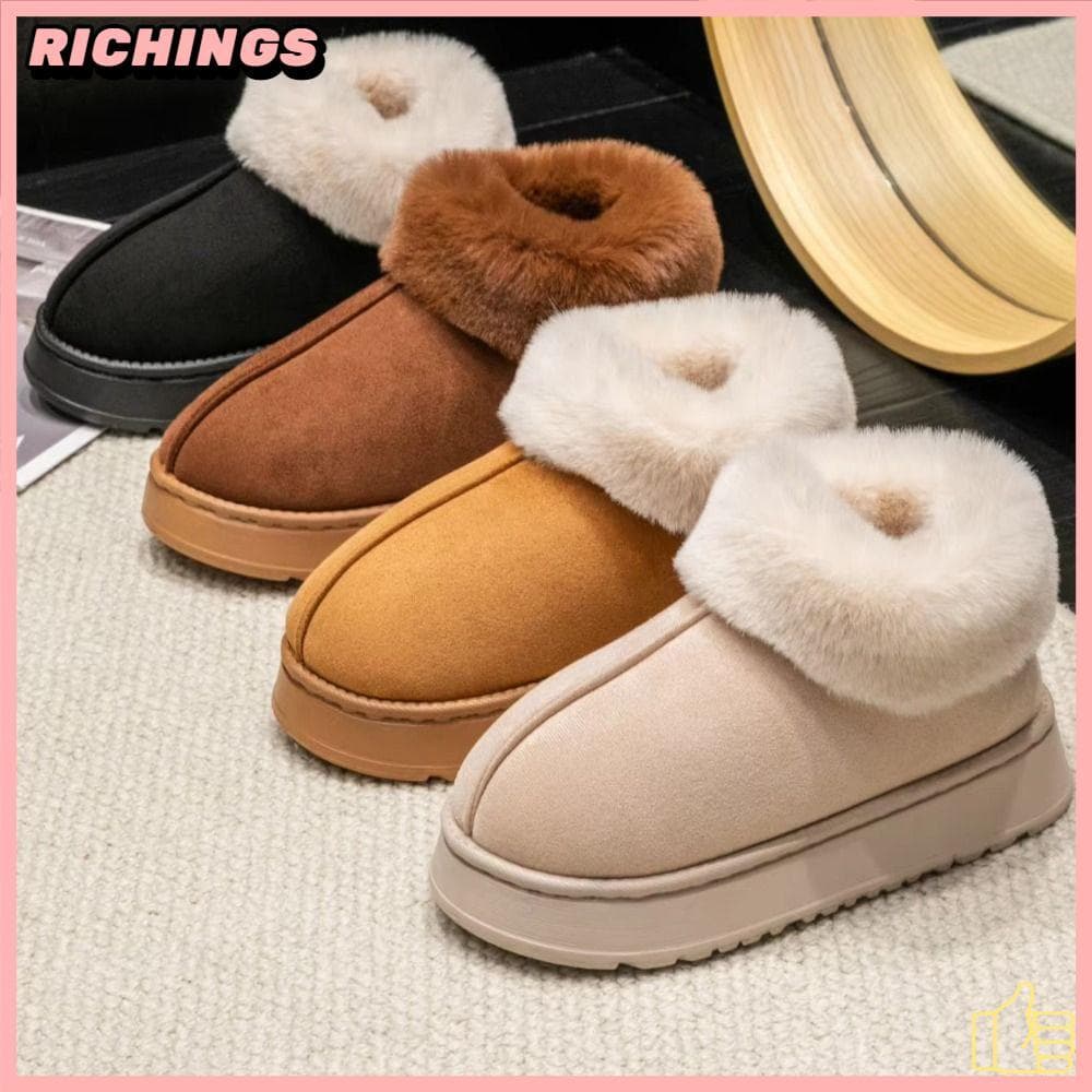 [RICHIS] Botas De Neve , Chinelos Macios E Confortáveis De Pelúcia , Sapatos De Algodão Fofos Antiderrapantes Com Fundo