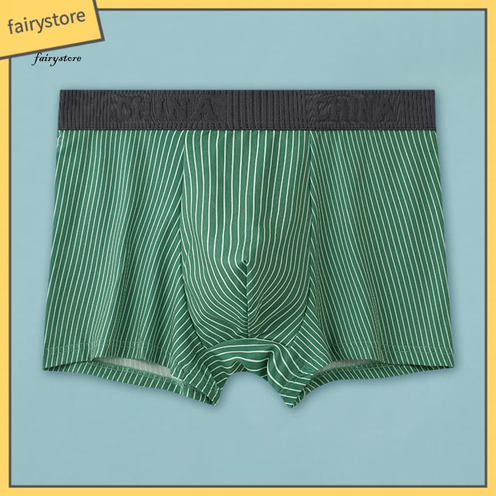 Boxer Underwear Sweat-free Briefs Men's Mid-rise U-convex Elastic Design Colorful Striped Patchwork Breathable for Comfo