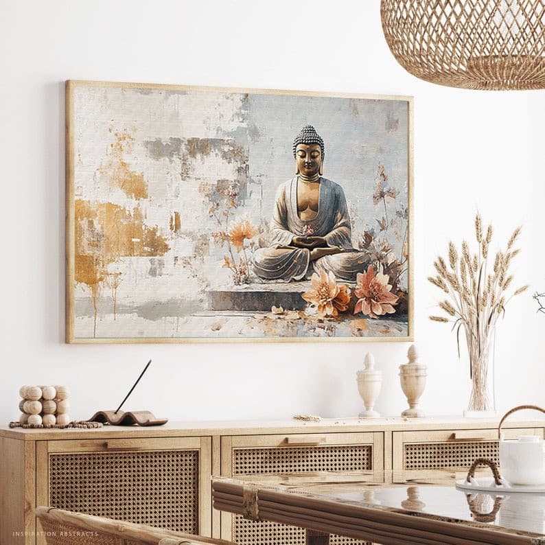 Quadro Decorativo Buda Cinza Abstrato Decor