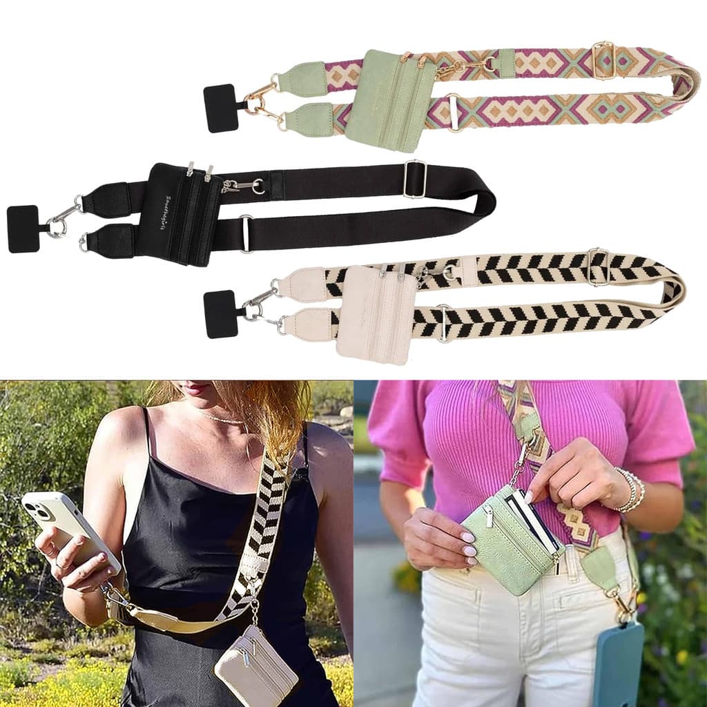 [wisdomt] 1 Peça Alça De Telefone Ajustável 2 Em 1 Com Bolsa Zíper Cordão Moderno Para Celular Crossbody Carteira Anti-P