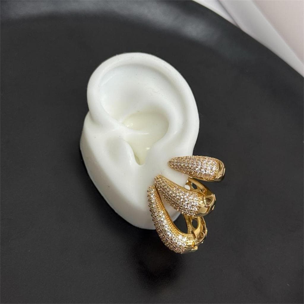 Trio Brincos Gota Cravejado Click Folheado a Ouro 18k