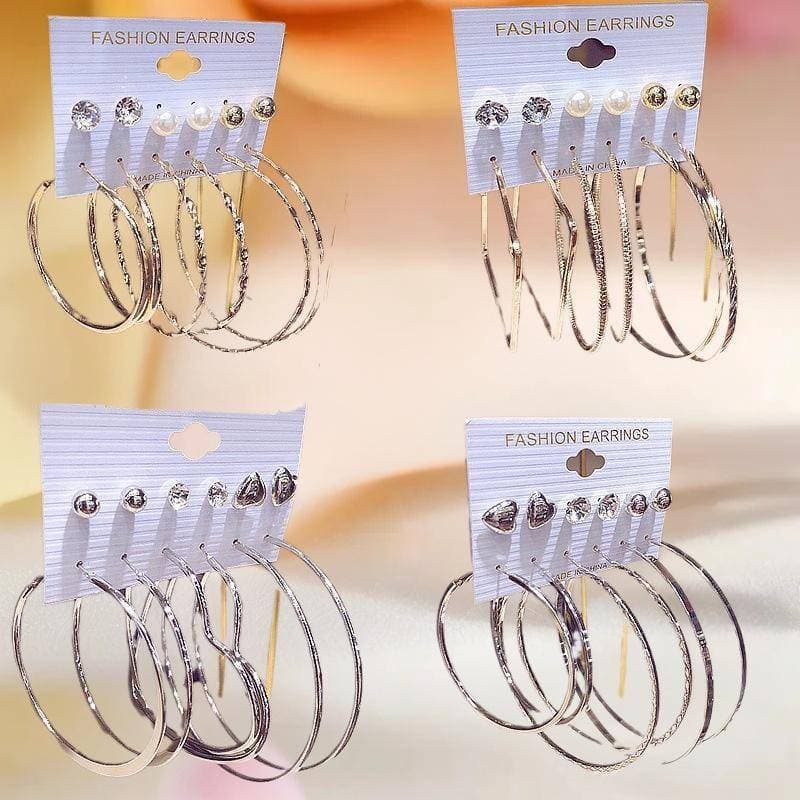 Aether 6 Pares De Brincos Circulares De Liga Elegante , Femininos Atraentes , Conjunto De Joias De Vários Elementos , El