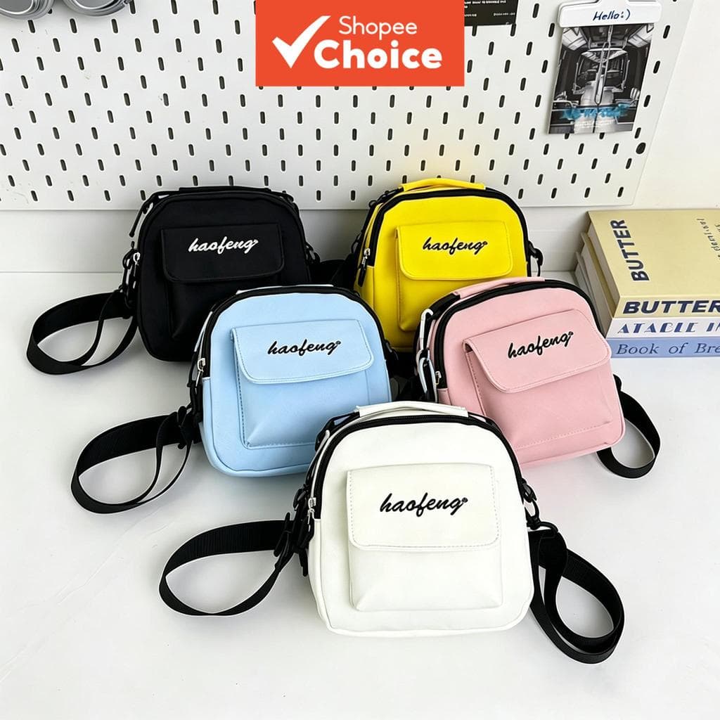 Bolsa tiracolo de nylon mini em cores de doces com bordado de letras para mulheres, pequena, alça ajustável, casual,