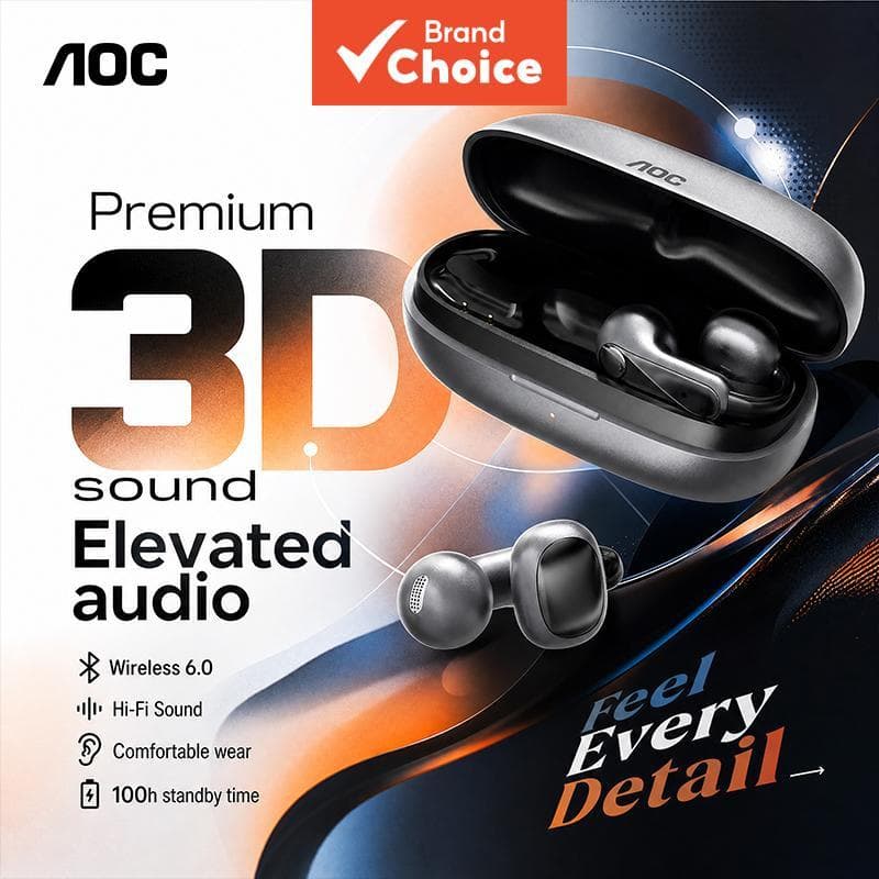 AOC ACD4614 Fones de ouvido clip-on, fones de ouvido abertos sem fio, design leve, fones de ouvido, drivers sonoros