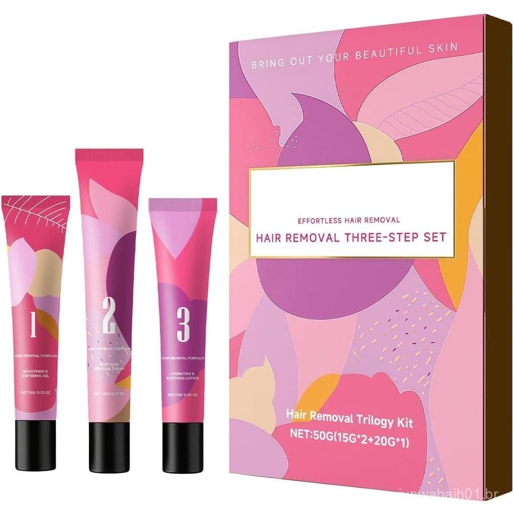 Kit Trilogia de Remoção de Pelos Aurlux, Creme Depilatório Facial em 3 Passos (2 PCS)