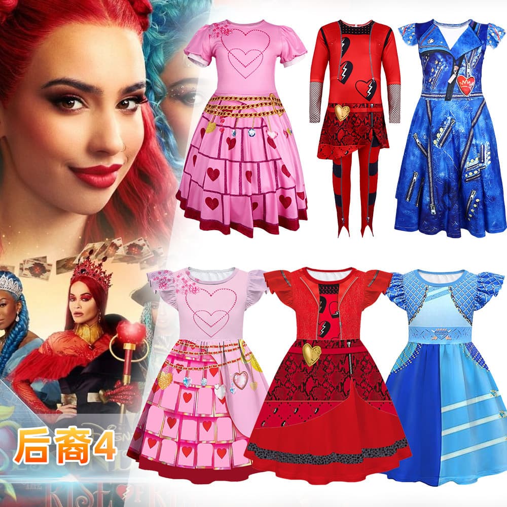Descendentes 4 rainha dos corações crianças Halloween vestido de princesa vestido cosplay traje desempenho traje