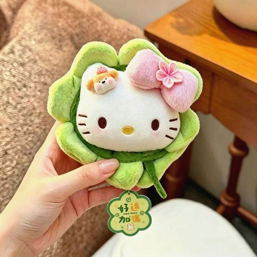 Pingente De Chaveiro De Pelúcia De Gatinho Trevo De Quatro Folhas Da Sorte , Boneca Hello Kitty , Presente De Festival D