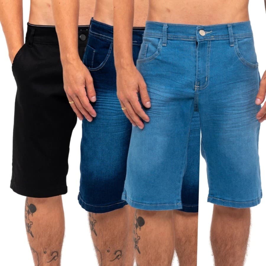 Bermudas Masculinas Direto da Fábrica Kit com 3 Jeans Lycra 36 ao 48