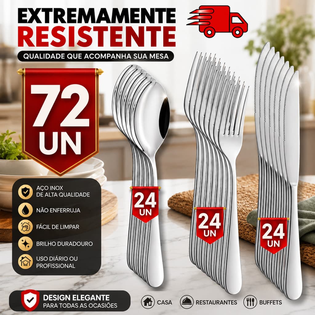 KIT 72/66/57/48 Colheres Garfos E Facas Aço Inox Casa Cozinha Restaurante Buffet Talheres Utensílio