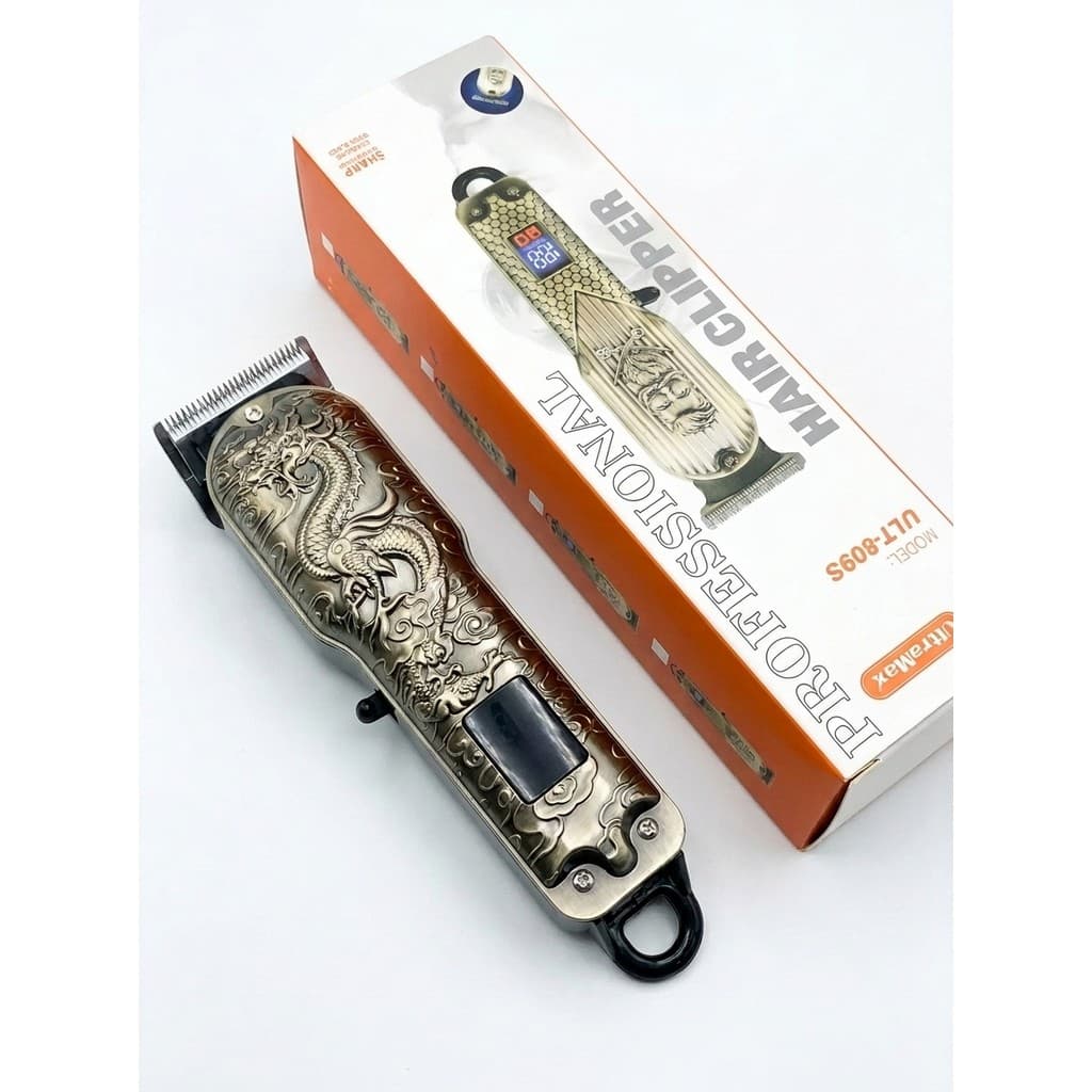 Barbeador T9 Dragao Dourado com Visor Digital LED Maquina de Desenho e Pezinho Profissional