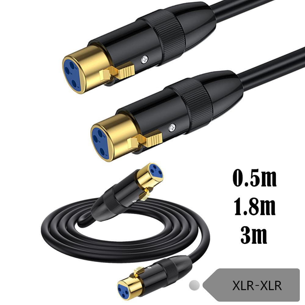 Cabo de áudio balanceado fêmea para fêmea XLR de grau profissional 0.5m-3m | Cabo de extensão de áudio Canon de 3 pinos