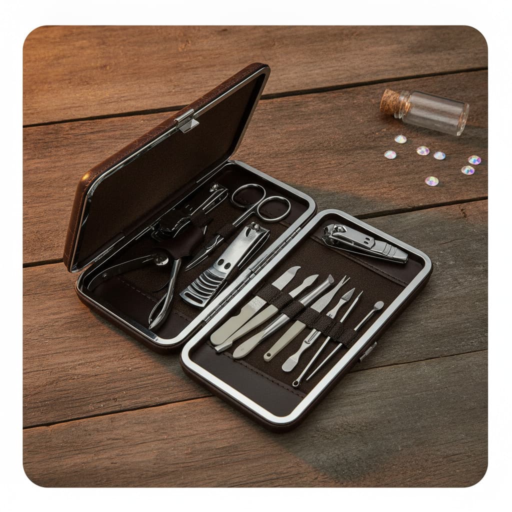 Conjunto Manicure 12 Peças Kit Premium Aço Inox Estojo Estampado Design Moderno Pessoal