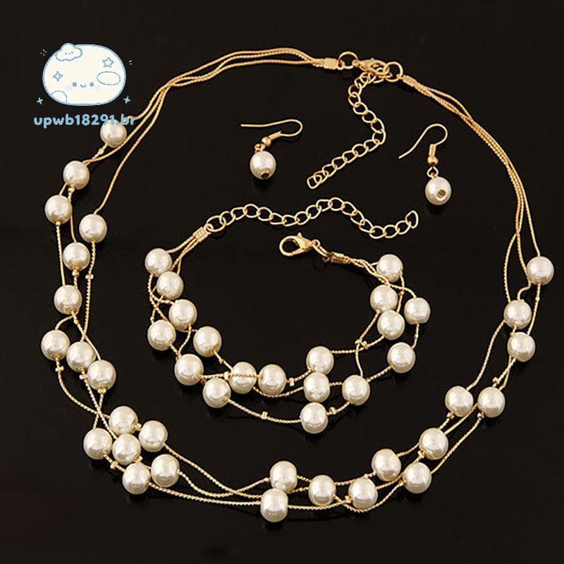 upwb Moda Pérolas Banhado A Prata Nelace Brincos Pulseira Conjunto Conjuntos De Jóias De Casamento BR