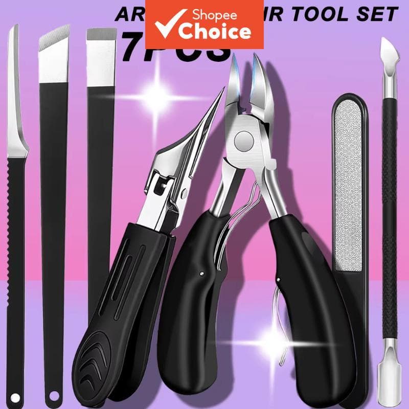 Conjunto Profissional de Cuidado de Unhas em Aço Inoxidável 7 peças, Kit de Cuidado para Pés com Lima de Unhas, Alicate