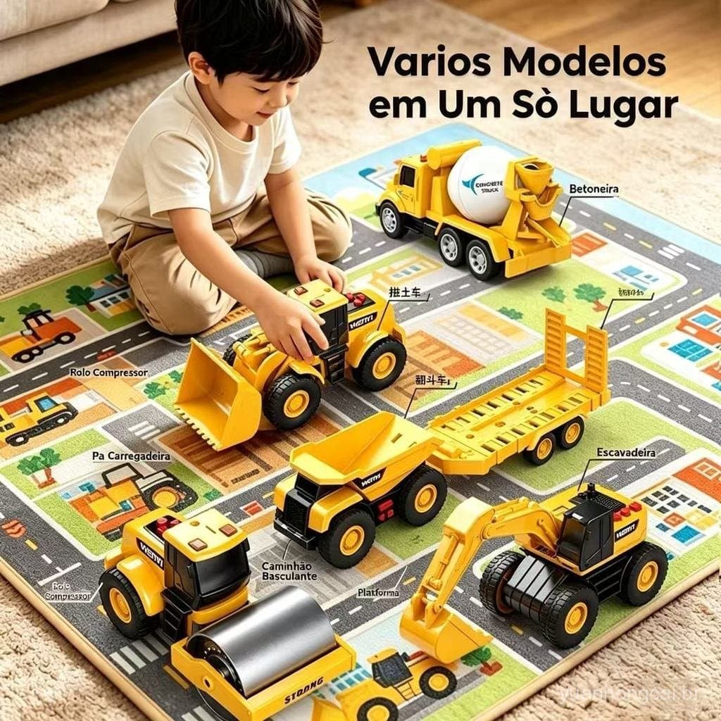 Conjunto De Variedades De Caminhões De Construção Inercial Com Luzes E Som , Máquinas Seguras Para Crianças , Miniatura