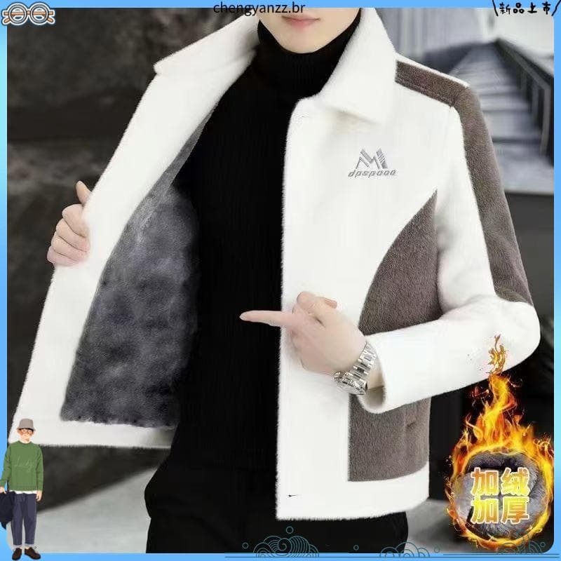 Forro de lã composto outono inverno na moda jaqueta masculina juventude forro de lã espessamento cor combinando curto to