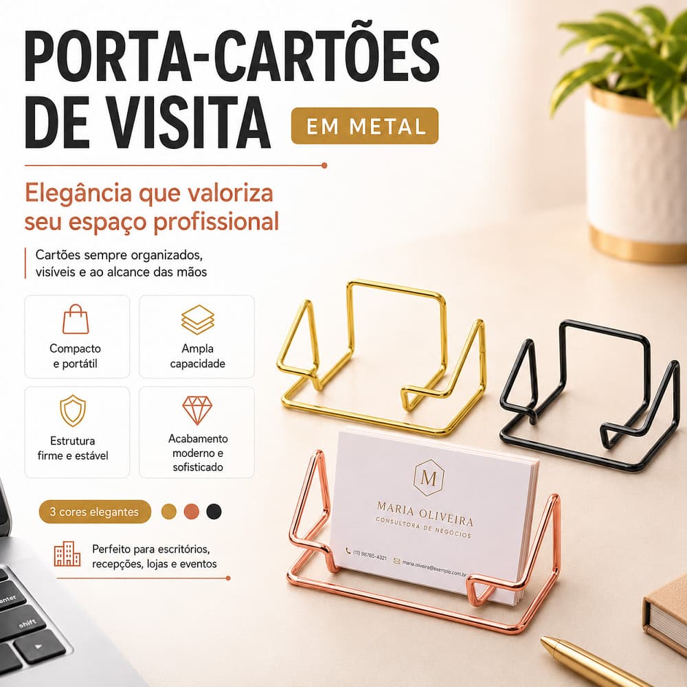 Porta-Cartões de Visita Organizador de Mesa Compacto Resistente Prático para Escritório