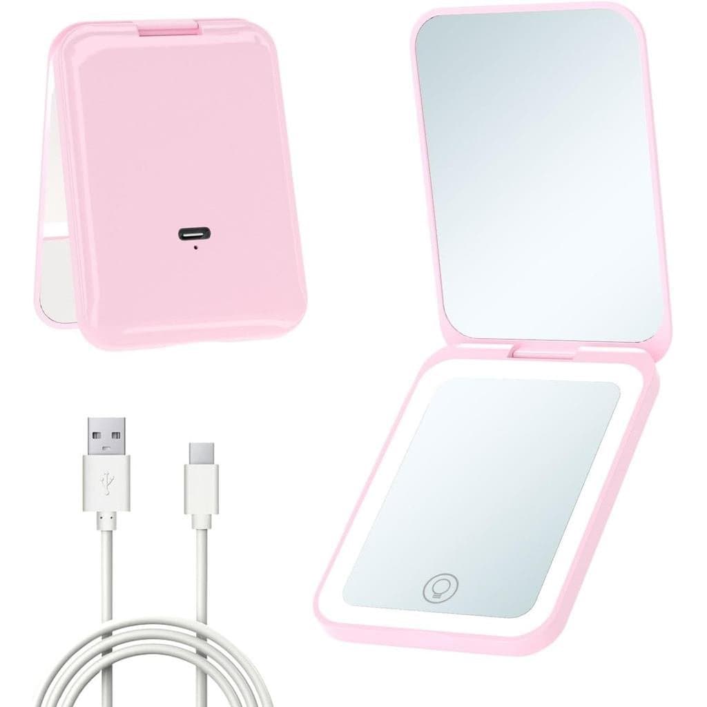Espelho de Maquiagem LED com Luz, Espelho de Maquiagem Quadrado Recarregável para Viagem, Espelho de Beleza Portátil com