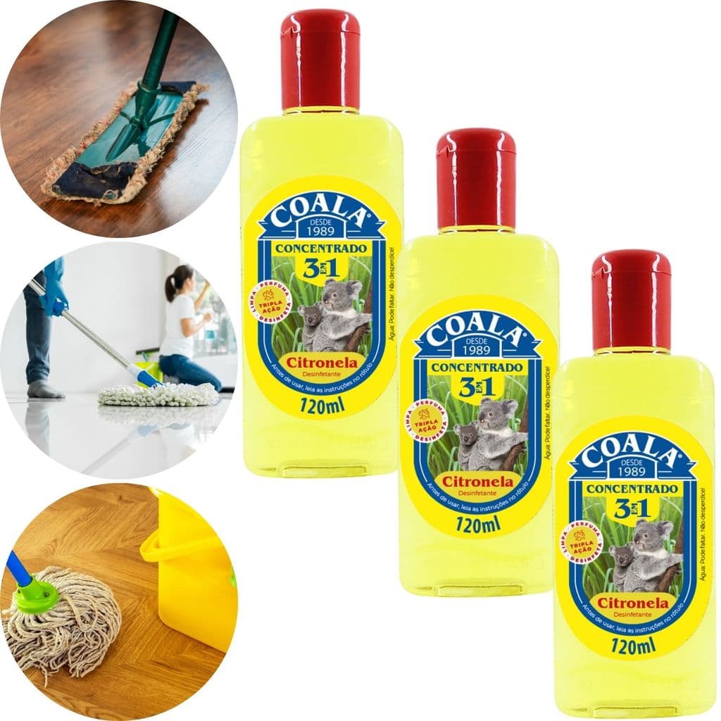 KIT 3 DESINFETANTE CONCENTRADO COALA 3 EM 1 FRASCO 120ml CITRONELA