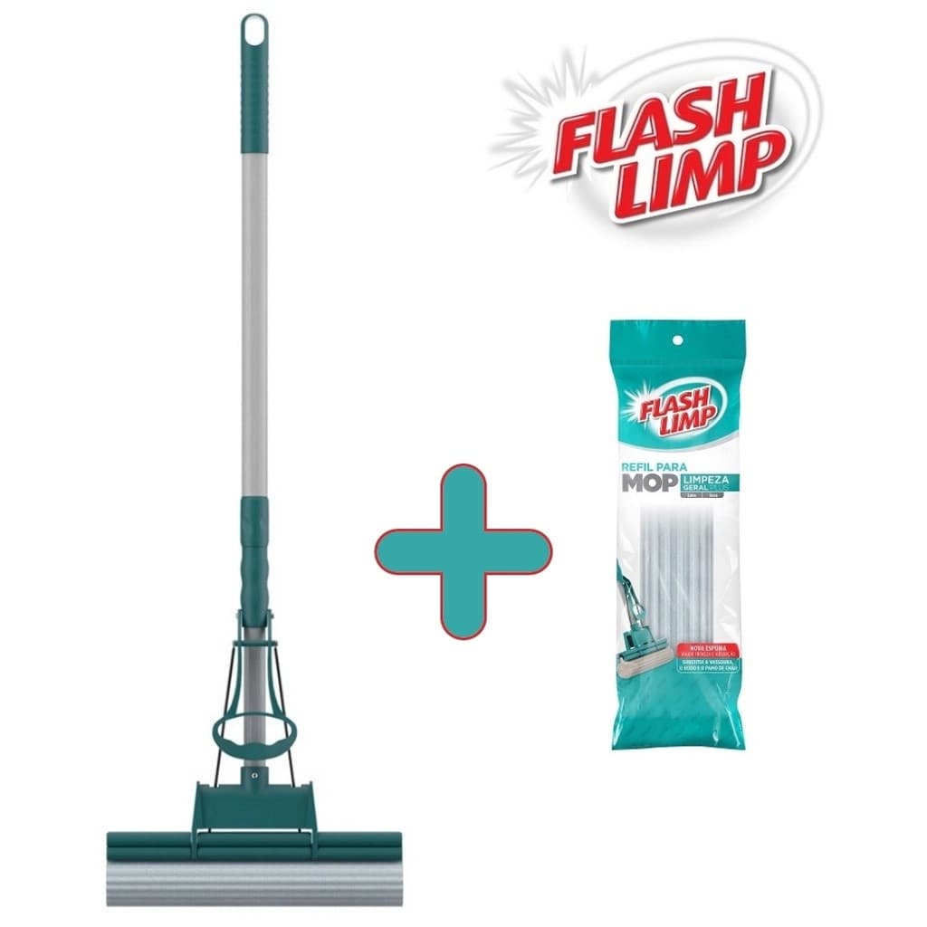 Kit C/ 1 Mop Limpeza Geral Plus Rodo PVA Mágico Lava e Seca MOP7671 + 1 Refil RMOP7671 Flash Limp