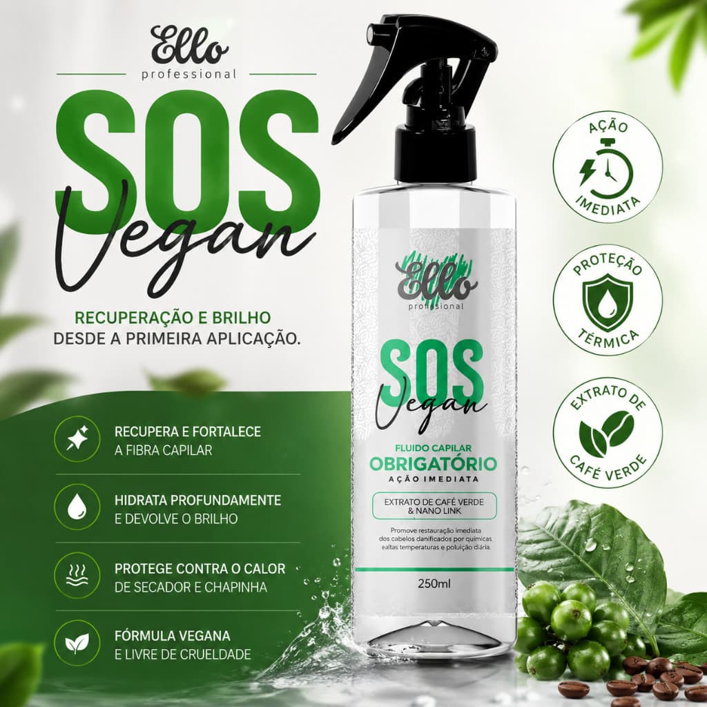 Fluido Capilar SOS Vegan Ello | Resultado Imediato e Proteção Térmica Completa